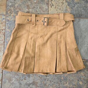 Lulus Size Medium Tan Faux Suede Miniskirt with Belt Hidden Pleated A-Line NWT